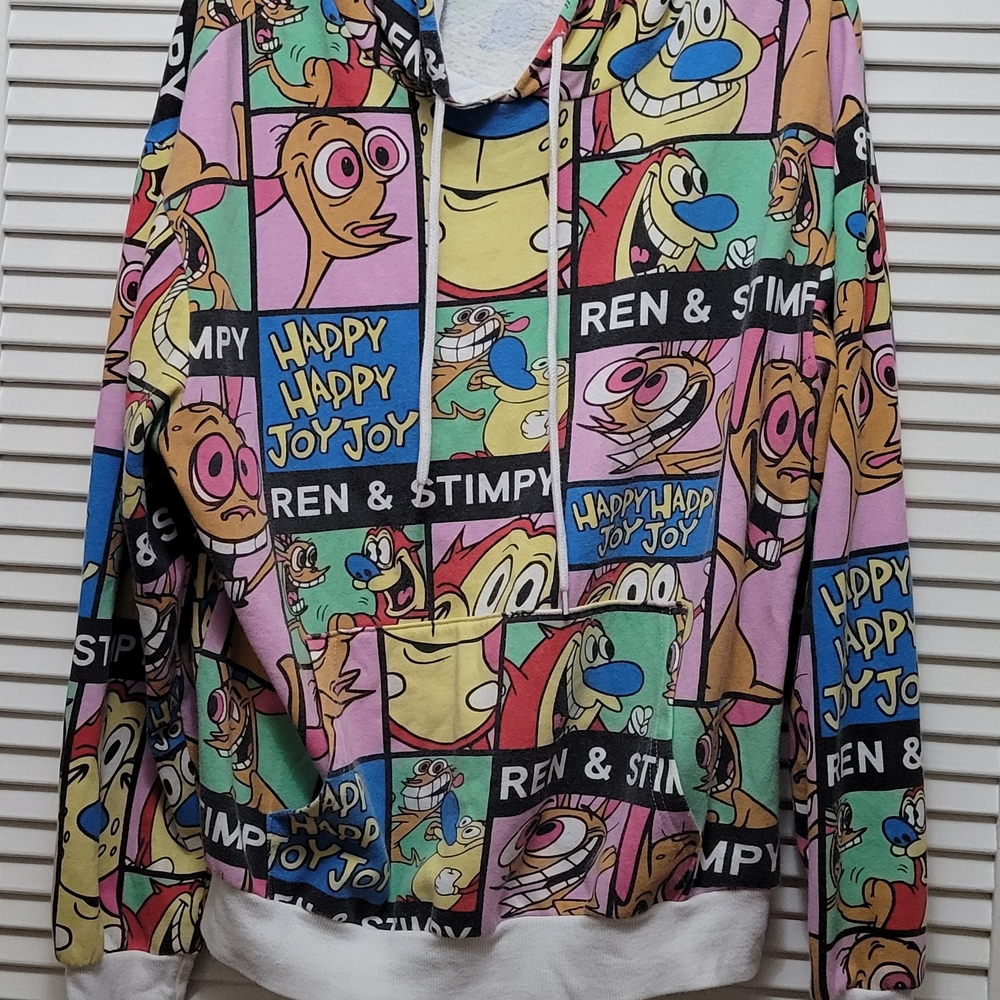 Ren And Stimpy Nickelodeon White Crewneck Hoodie Fleece - Picture 8 of 11